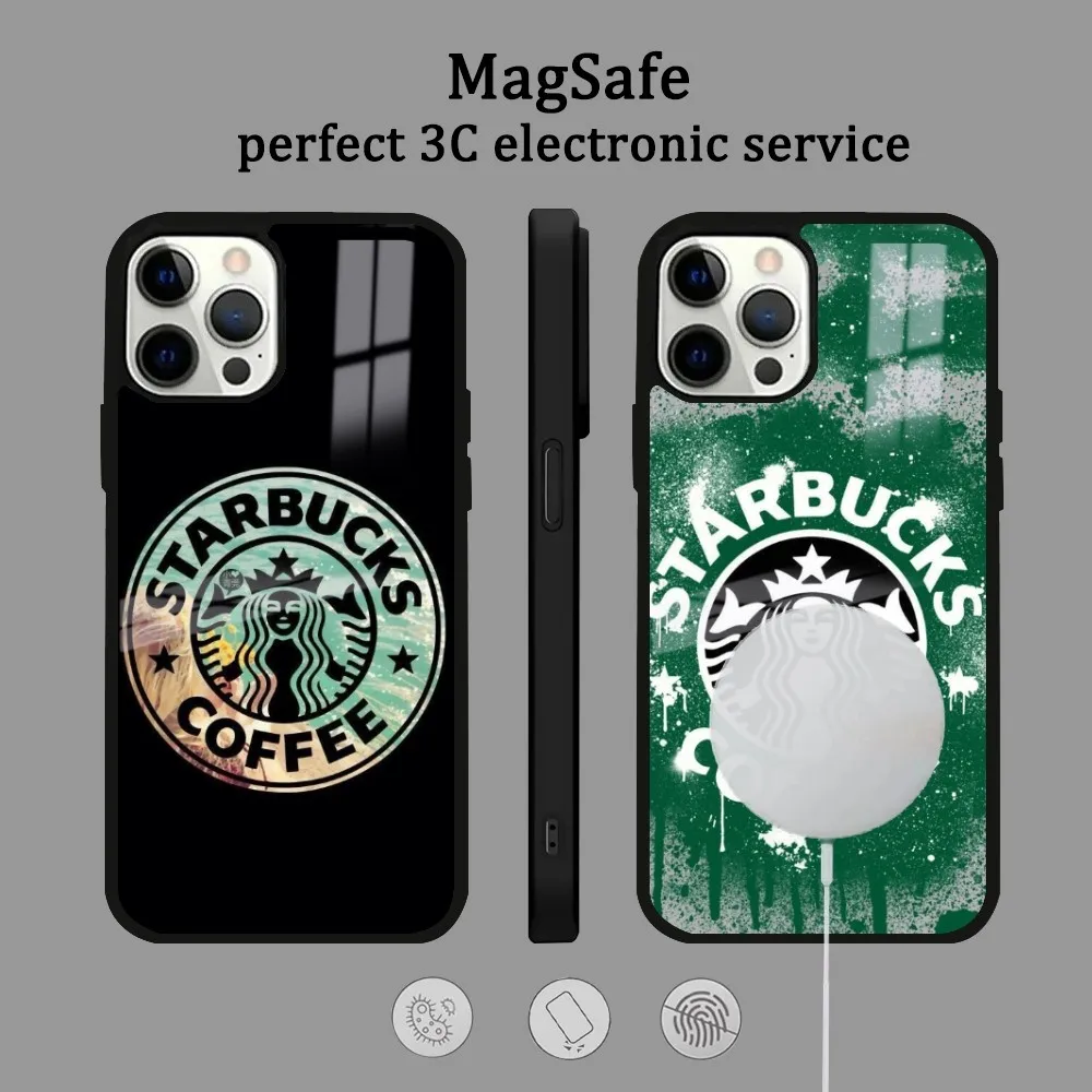 Брендовый чехол для телефона Coffee S-Star B-Bucks iPhone 16 15 14 13 12 11 Pro Max Plus Mini Magsafe Mirror