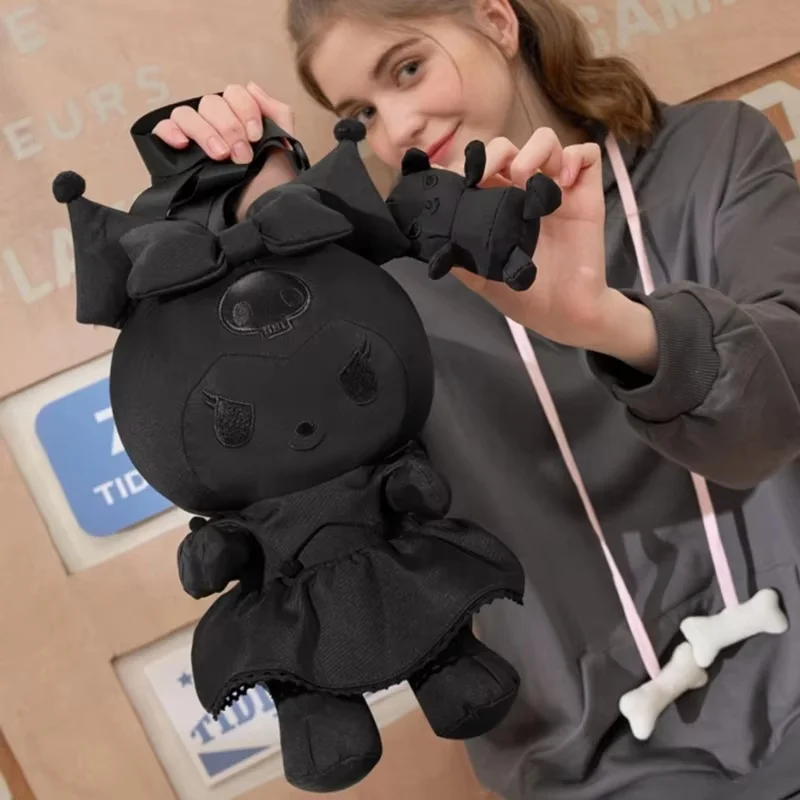 Фото Совместная плюшевая кукла Sanrio Kuromi, рюкзак для темной куклы, аниме Kawaii Kuromi, периферийный рюкзак, плюшевые игрушки, детский подарок на день рождения №2