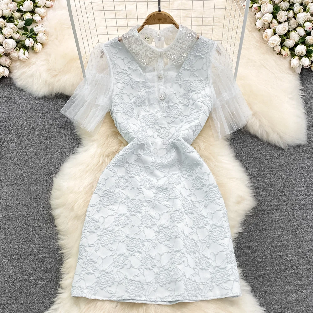 

Роскошные Дизайнерские белые платья, женское элегантное мини-платье с высокой талией и коротким рукавом, женское винтажное платье, летние п...