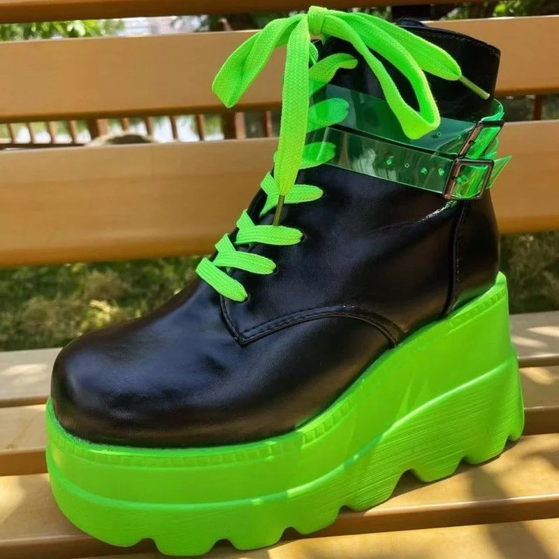 New Brand Platform Women Lolita Shoes Motorcycle Boots Spring 2022 Trend Green High Heels Wedges Goth Thick Ladies Shoes Pumps