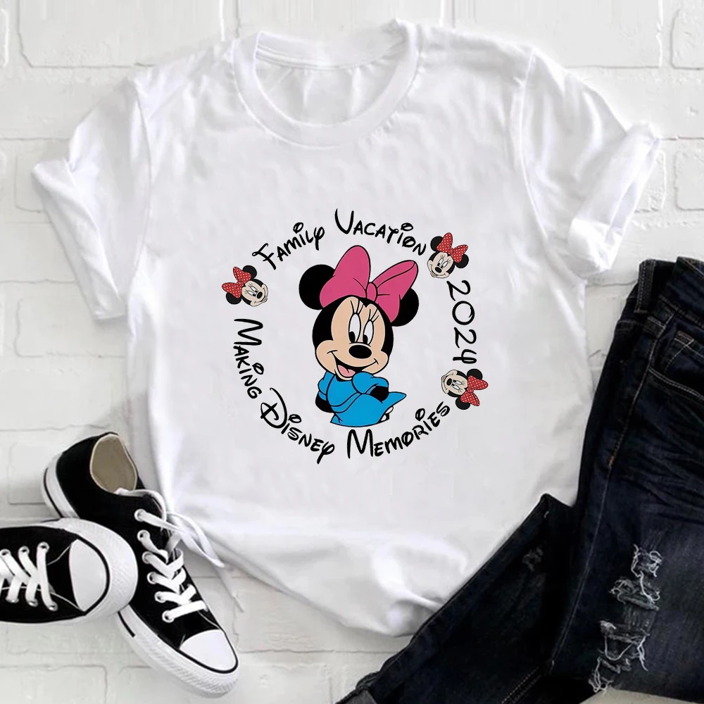

Disney Cute Minnie Print Women's T-shirt 2024 Family Vacation Disneyland Making Memories Clothes Aesthetic Fashion T Shirt