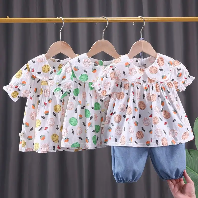 

Одежда для маленьких девочек, детская одежда, комплект из 2 предметов с коротким рукавом для девочек, летний корейский Детский костюм, компл...