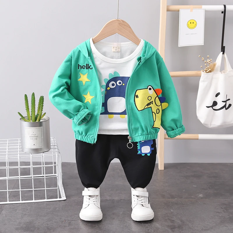 JH-Baby Clothes Toddler Boy Clothes 0-5 - Years Old Autumn long-Sleeved Longs Suit Baby Printed Shirt  Three-Piece Suit