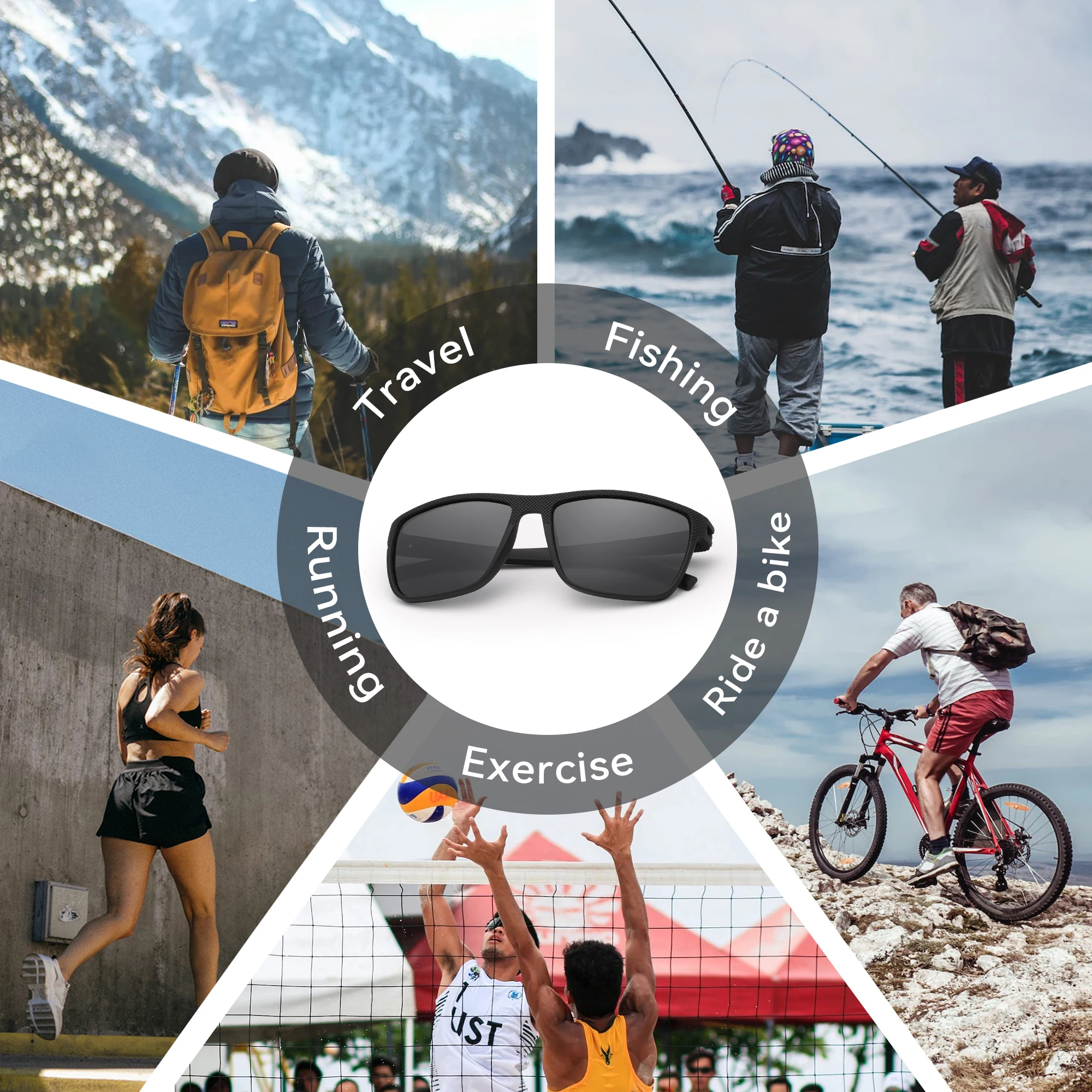 Мужские солнцезащитные очки для вождения KINGSEVEN черно-красные в прямоугольной