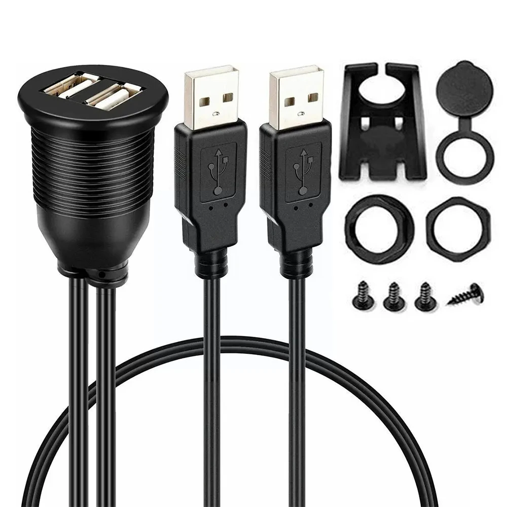 Фото 2 порта, двойной USB-удлинитель для панели «папа-мама», удлинительный кабель для скрытого монтажа, автомобиля, лодки, мотоцикла, приборная панель, водонепроницаемый шнур для передачи данных 2,0/3,0, 1 м №2