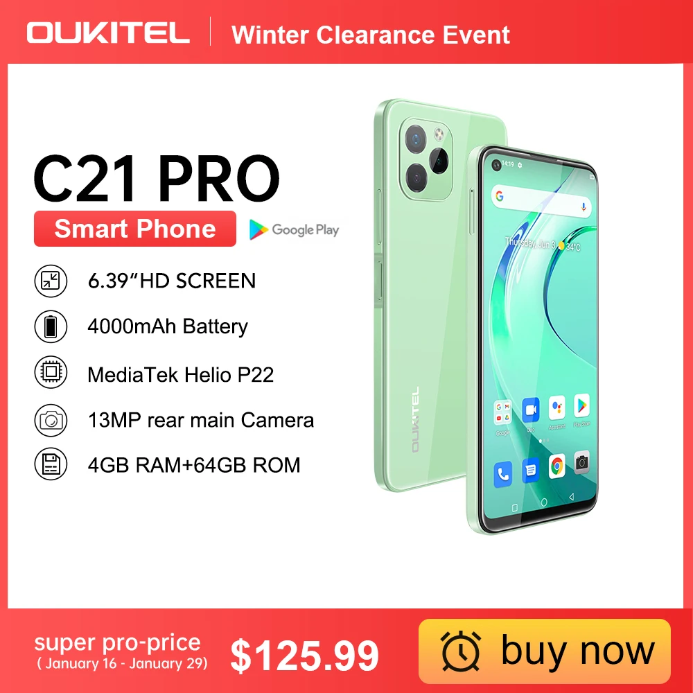 Смартфон Oukitel C21 Pro, 4 + 64 ГБ, 6,39 дюйма, HD +, 4000 мА · ч