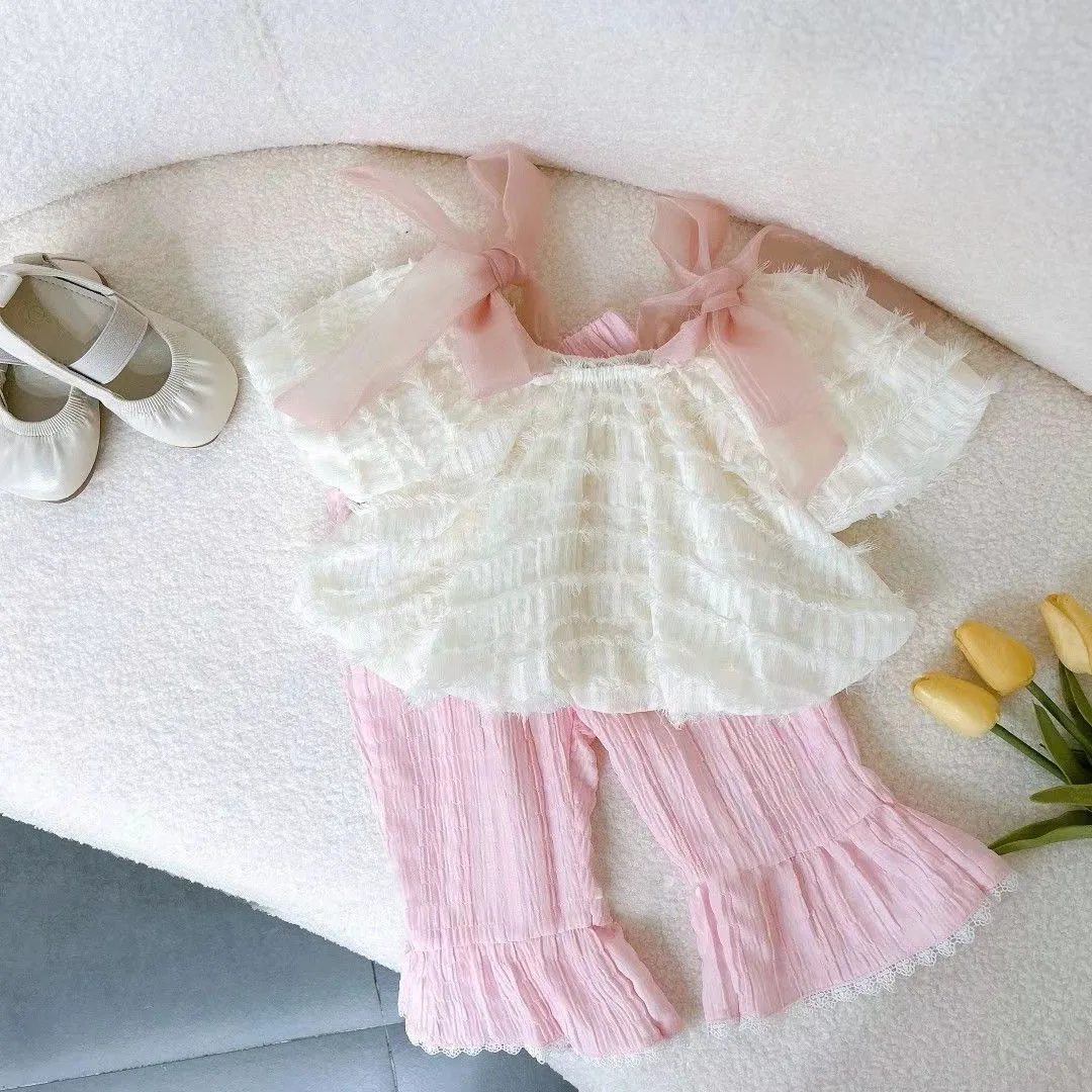 

Baby Clothing Sets for Infant Baby Girls Clothes Set Short Sleeve Bow tops Pants 2pcs Outfit Kids Costume 2023 Summer