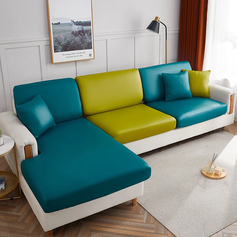 

PU Faux-leather Solid Color Waterproof Sofa Cushion Cover Elastic Wear-Resisting Couch Seat Cover For Living Room Slipcover