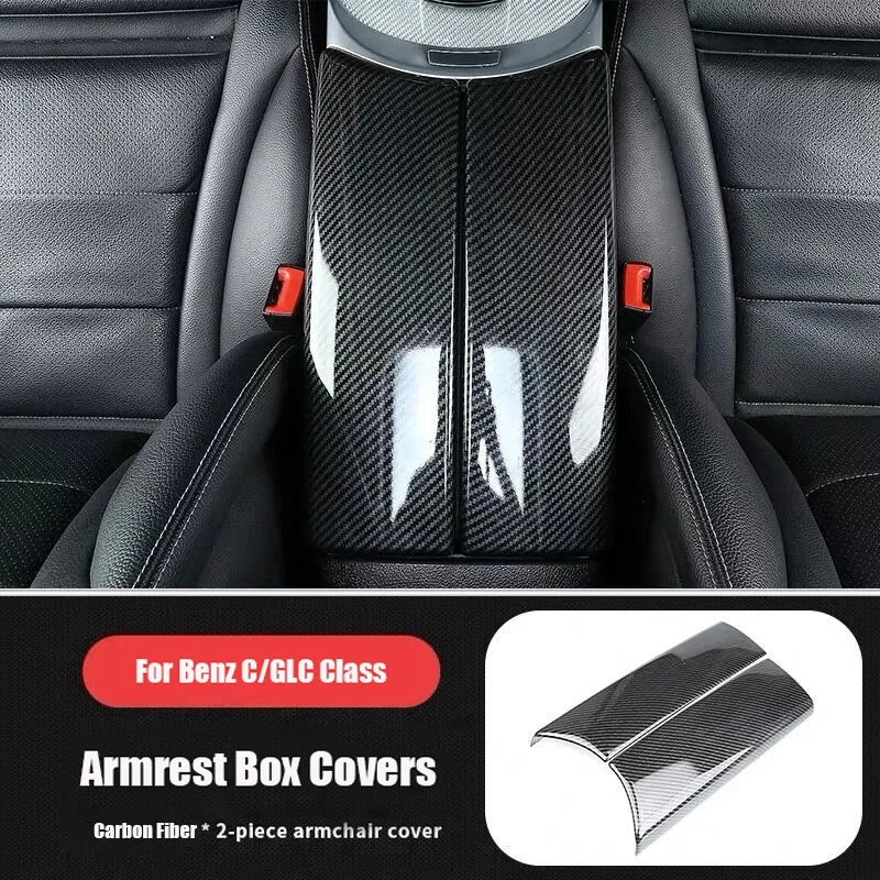 

4X Carbon Fiber Car Storage Box Panel Cover Armrest Box Panel For Mercedes Benz C Class W205 GLC X253