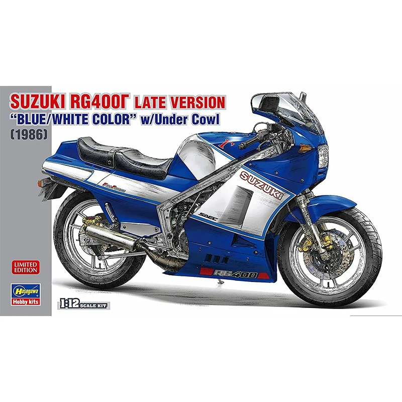 

Assembled Motorcycle Model 1/12 Suzuki RG400 Gamma Late Type Blue and White 21739