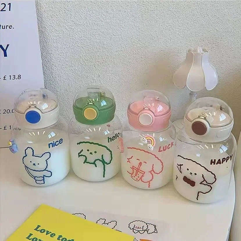 

Cute big belly straw cup cartoon rabbit pattern portable girl plastic water cup female summer drinking cup ins style