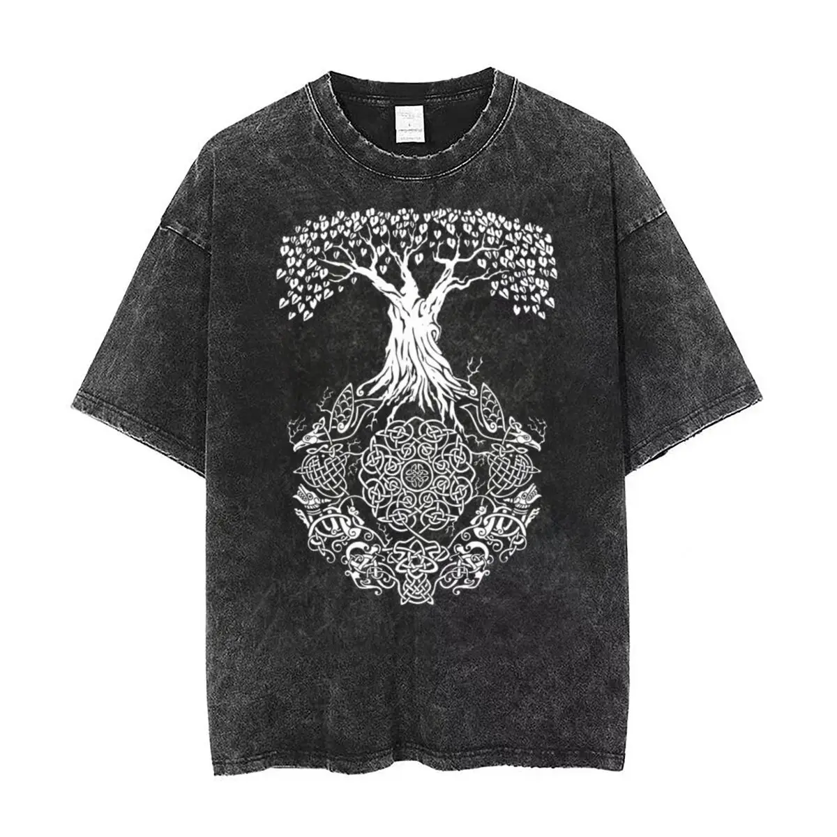 

Washed T Shirts Tree Of Life Vikings Valhalla Son Of Odin.png Hip Hop Cool T-Shirts Oversize Streetwear Graphic Printed Tops Tee