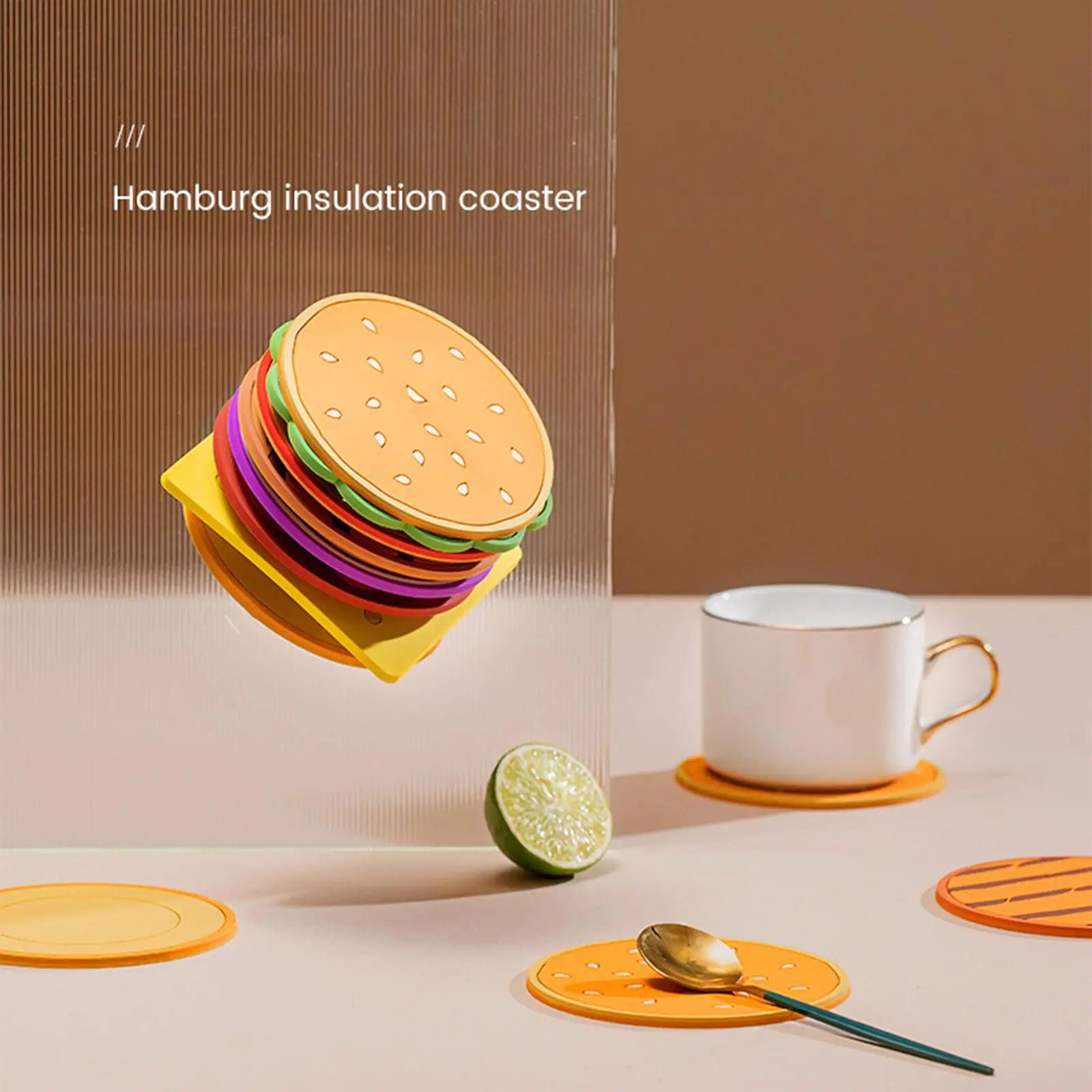 

8x Burger Cup Pad Easy to Clean High Temperature Resistance Funny Placemat Washable Burger Coaster Set for Tableware Mug Kettle