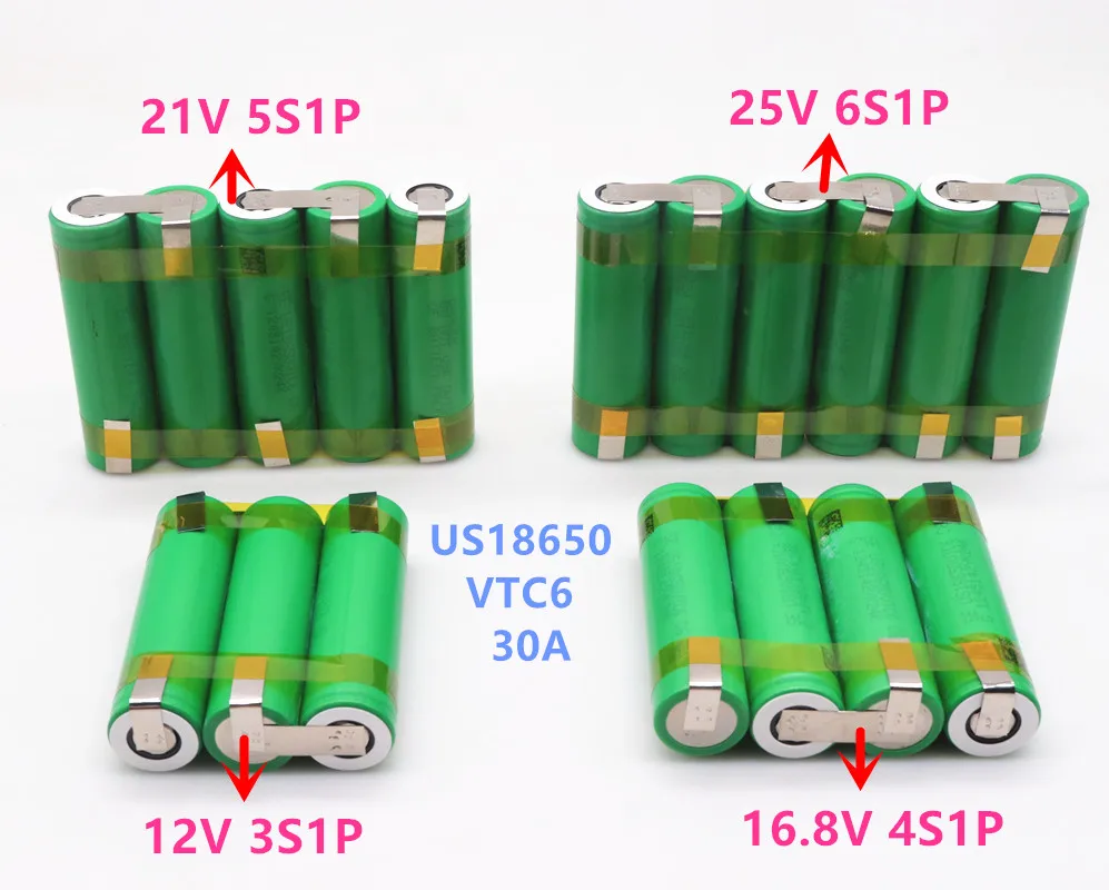 

12V - 25V US18650 VTC6 3000mAh 30amps for 12.6v screwdriver battery weld soldering strip 3S1P 12.6v battery pack (customize)