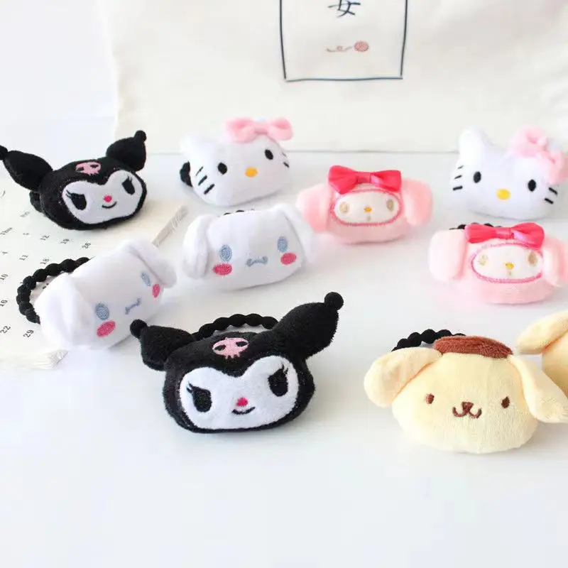 

Kuromi Sanrio Kawaii Plush Hair Rope Girls Hello Kitty Melody Cartoon Rubber Band Cinnamoroll Anime Accessories Women Kids Gifts