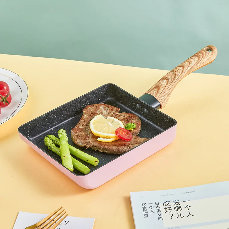 

Square Thicken Non-Stick Frying Pan with Wooden Handle Tamagoyaki Breakfast Omelette Pancake Saucepan Cooking Pots Kitchenware