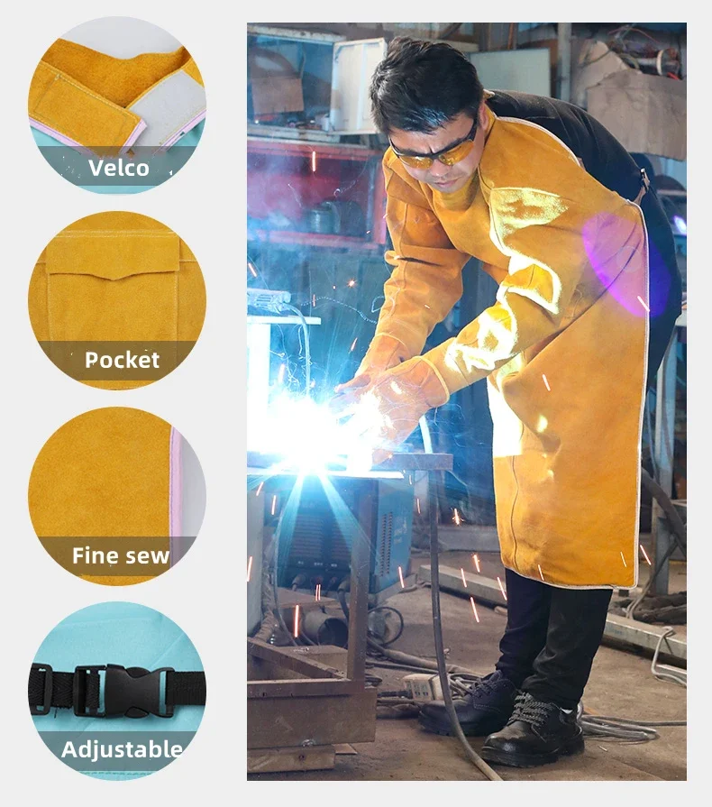 

Leather Suede Electric Welding Protective Suit Anti-Fire Scald Proof Flame Retardant Heat Insulation Clothing Work Apron 85cm