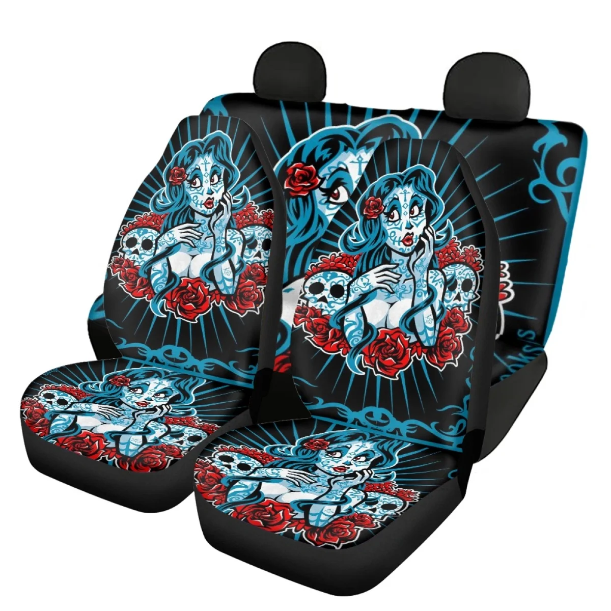 

Car Seat Covers Do of The Dead Art Print Design Seats Protector Durable Accessories Easy Clean Auto Seat Covers 4pcs Set Soft