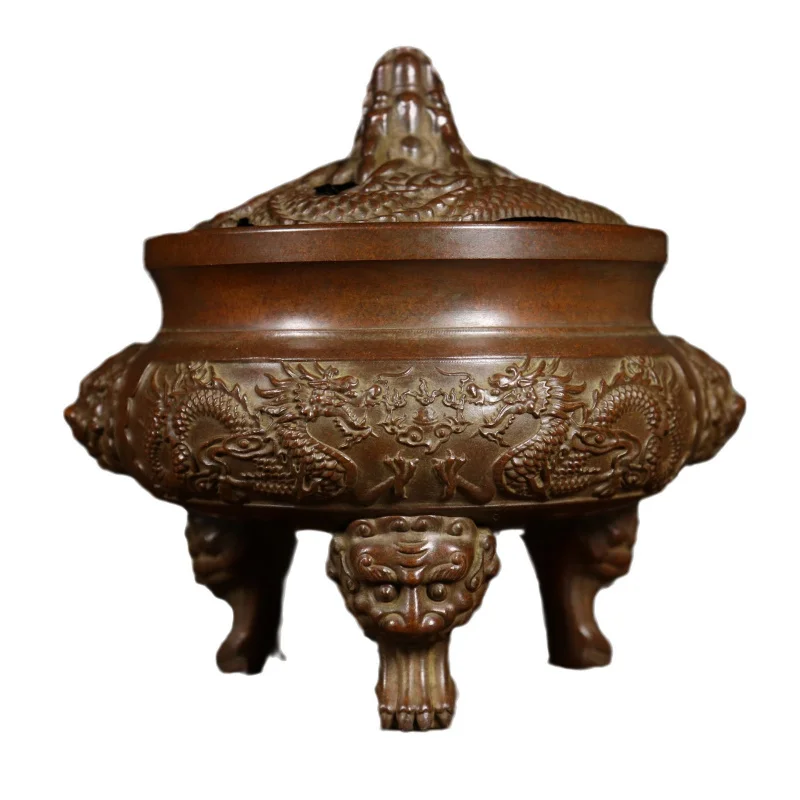 Медная трехногая курильница с ухом льва