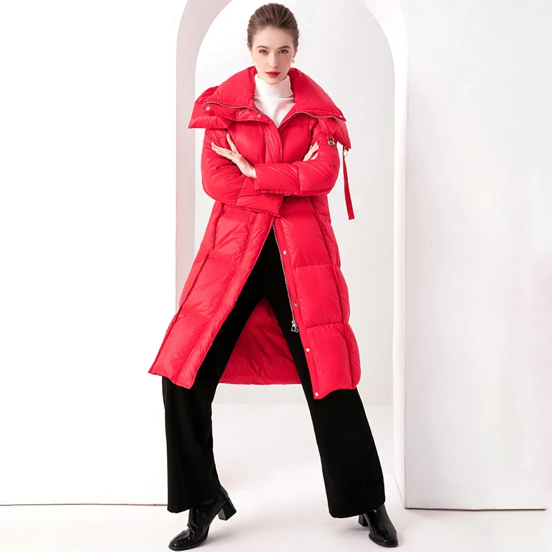 

2023 Winter Mid length 90% White Duck Down Hooded thicken warm down coat women fashion down jacket hooded women 23e109