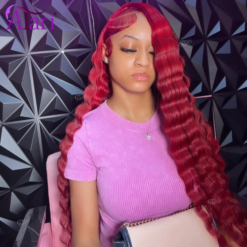 13x6 Red Ombre Lace Frontal Human Hair Wigs Highlights Red Loose Deep 5x5 Closure Lace  Wig Transparent 13x4 Lace Deep Wave Wig