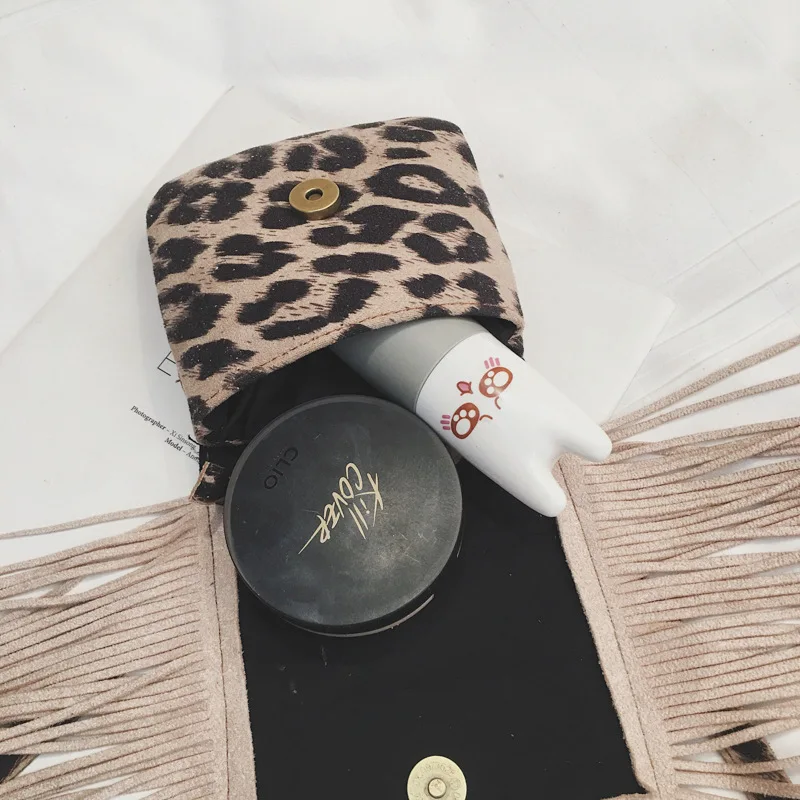 Vintage Leopard Children's Tassel Messenger Bags Cute Baby Accessories Purse Handbags for Kids Lovely Girls Small Shoulder Bag