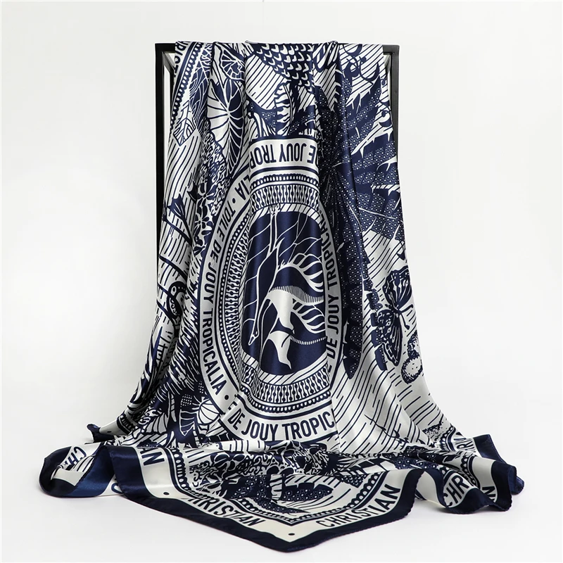 Luxury Brand Silk Satin Square Scarf Women Hijab Bandana Muslim Headscarves Shawl Wrap Ladies Headband Neckerchief Foulard 90cm