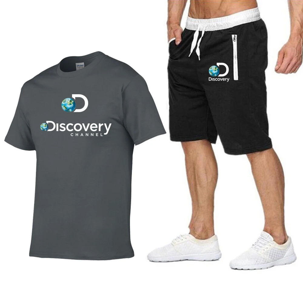 Discovery Channel Men T Shirt+Beach Shorts Sets New 2023 Summer Sportswear Jogging Pants T-Shirt Streetwear Harajuku Tops Tshirt