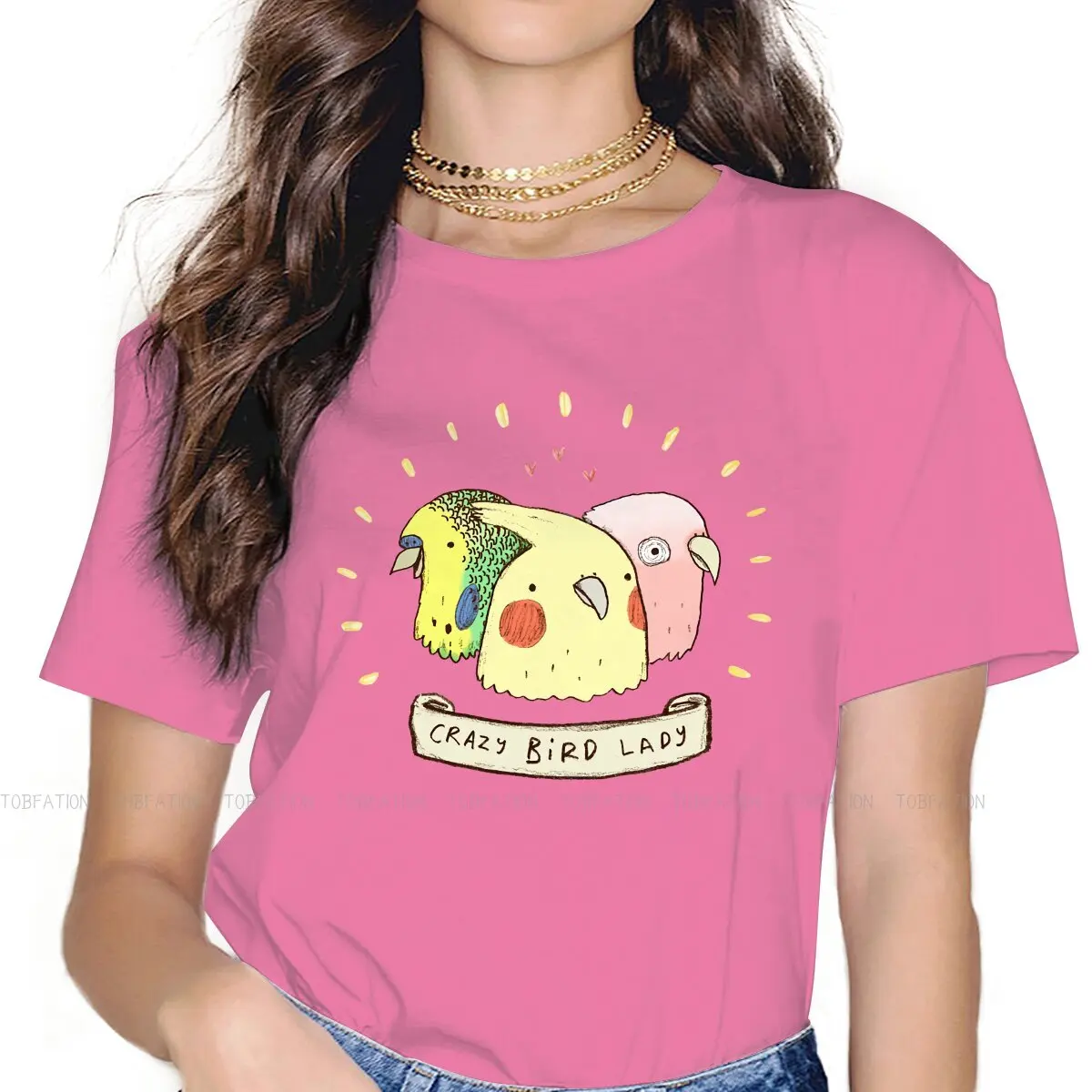 

Crazy Bird Lady Classic Women's TShirt Parrot Animal Girls Graphic Tops Cotton Female T Shirt 4XL Humor Fashion Gift