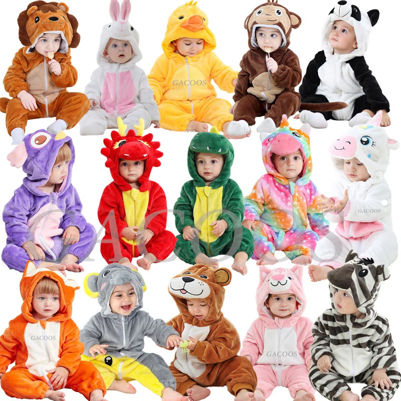 Cartoon Flannel Rompers Unicorn Rabbit Dinosaur Pajamas