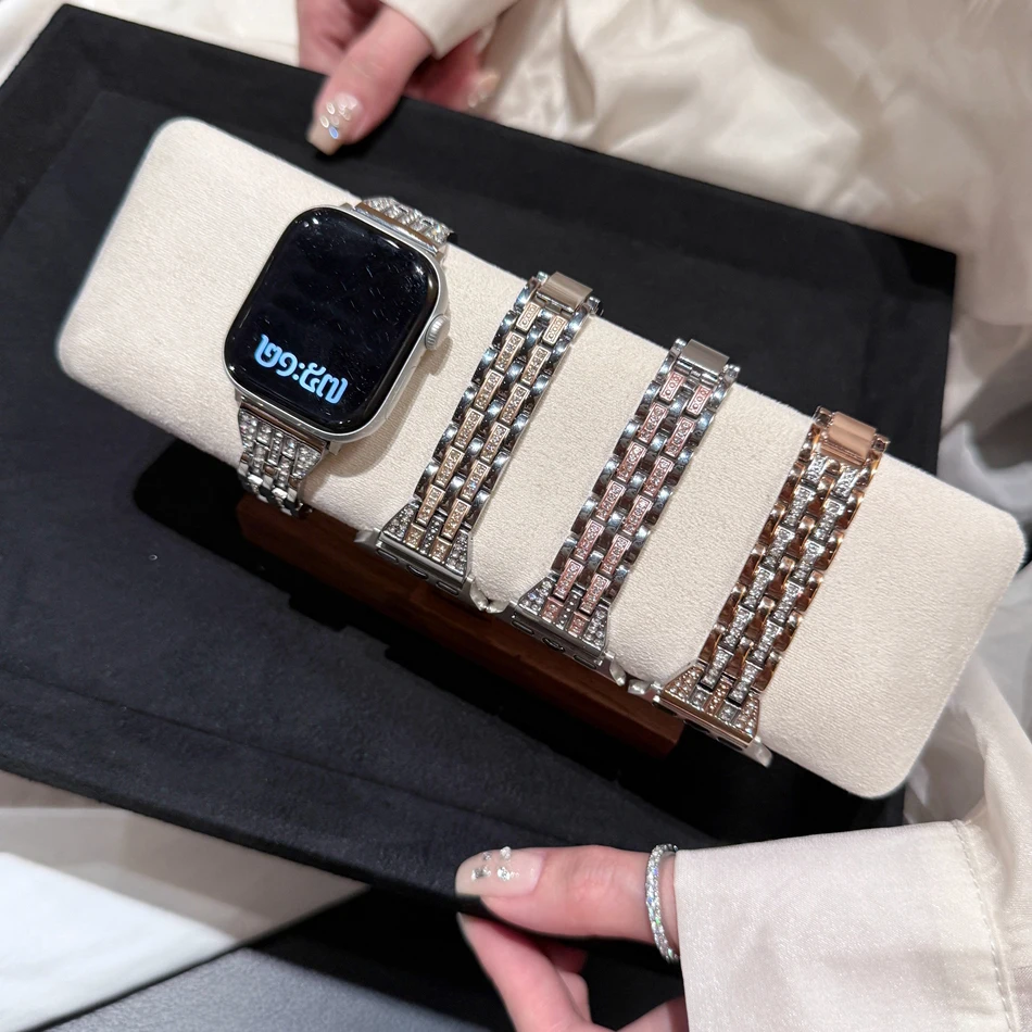 Блестящий позолоченный металлический ремешок для Apple Watch 11 10 9 8 7 6 5 SE 4 Ultra 3 2, женский браслет для Iwatch 38 40 41 42 44 45 46 49 мм (art.: 3920db36c956b) - 3920db36c956b