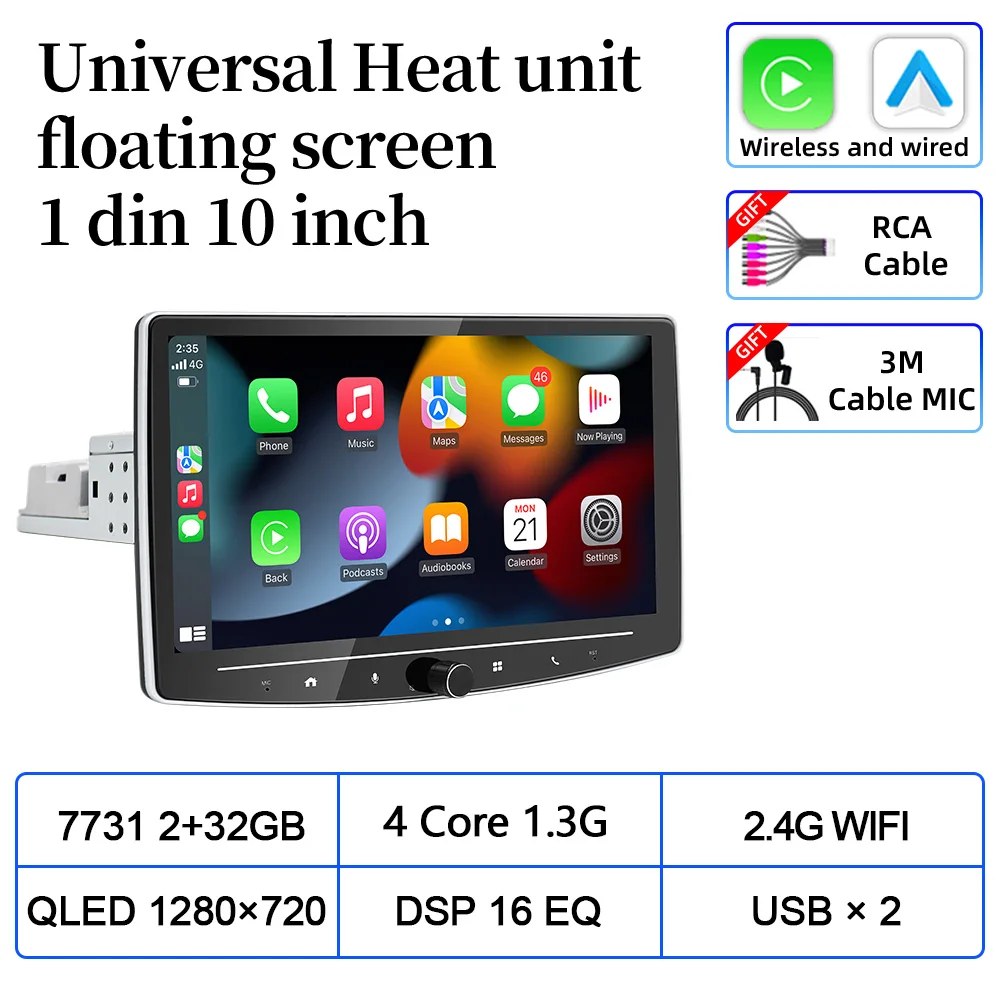 Android 13 1 Din плавающий экран автомобиля универсальный мультимедийный AI голос Carplay стерео радио головное устройство для Toyota Nissan Kia