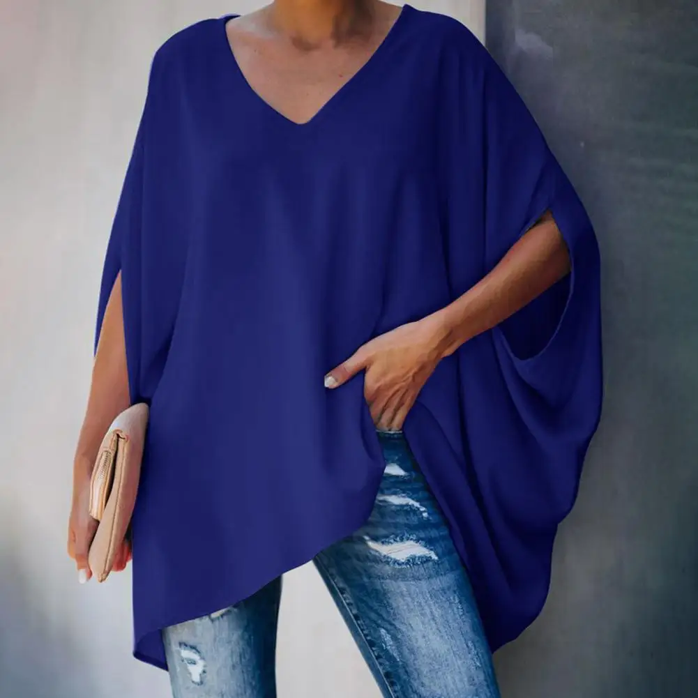 Повседневная Классическая Свободная Блузка с V-образным вырезом приятная для