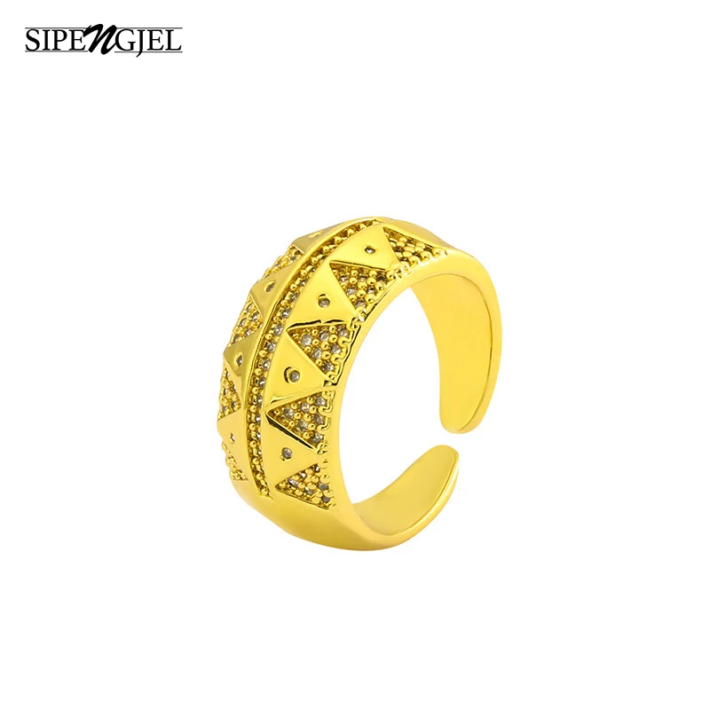 

SIPENGJEL Fashion Cubic Zircon Punk Geometric Triangle Ring Gold Plated Adjustable Open Ring for Women Wedding Jewelry