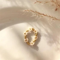 2022 new fashion women bohemia hand knitting flowers beads splicing adjustable ring women simple daisy beads elastic finger ring