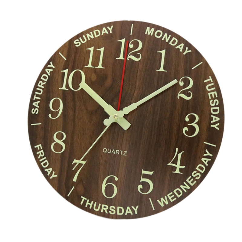 

12 Inch Wooden Luminous Rural Clock, Nordic Style Silent Non-Ticking Clock Luminous Digital Hanging Wall Clock Modern