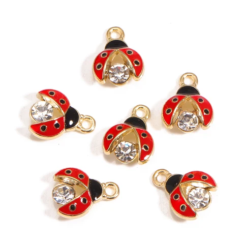 10 шт. 3D мини- Божья коровка из сплава, эмалированные подвески, милый кулон в виде животного для ожерелья, браслета, серьги, ювелирные изделия «сделай сам», изделия ручной работы