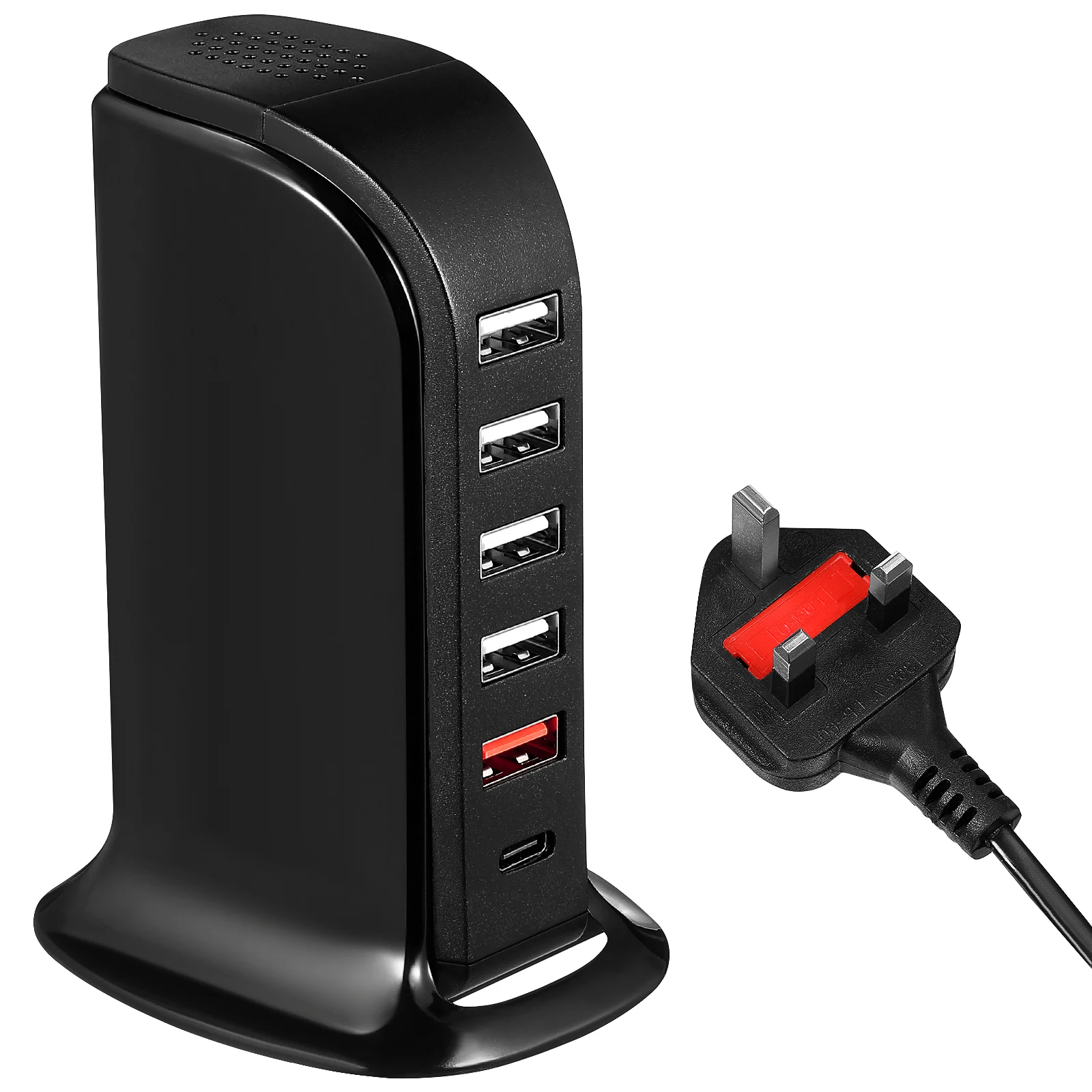 

40W Multi Port USB Rapid Charging Station Desktop Travel Hub with UK Plug Black