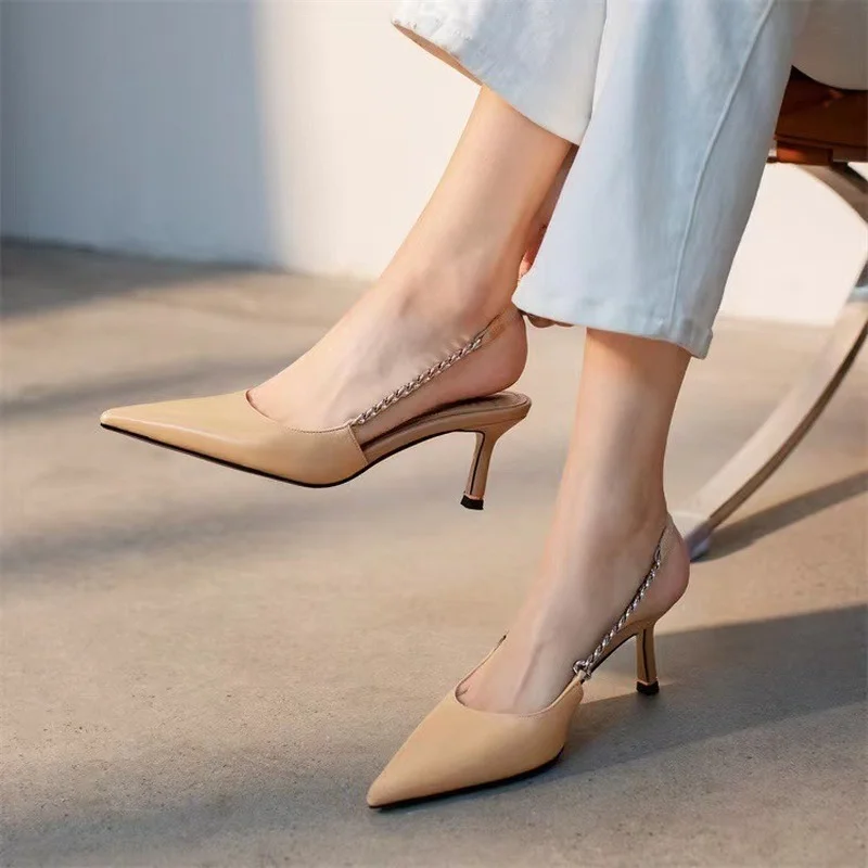 

Spring new women back empty tooling high-heeled sandals new all-match toe sandals women chain shoes fashion casual women shoes
