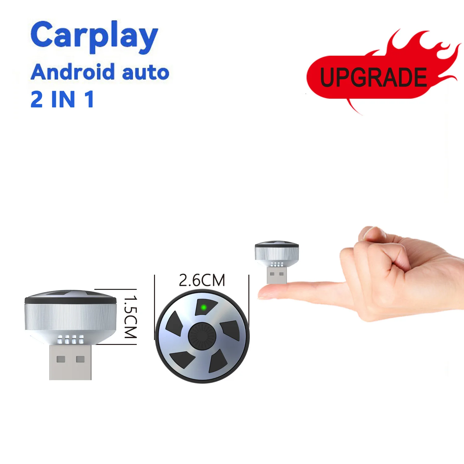 Фото Беспроводной адаптер 2-в-1 для CarPlay и Android Auto (преобразует проводное подключение в беспроводное) №3
