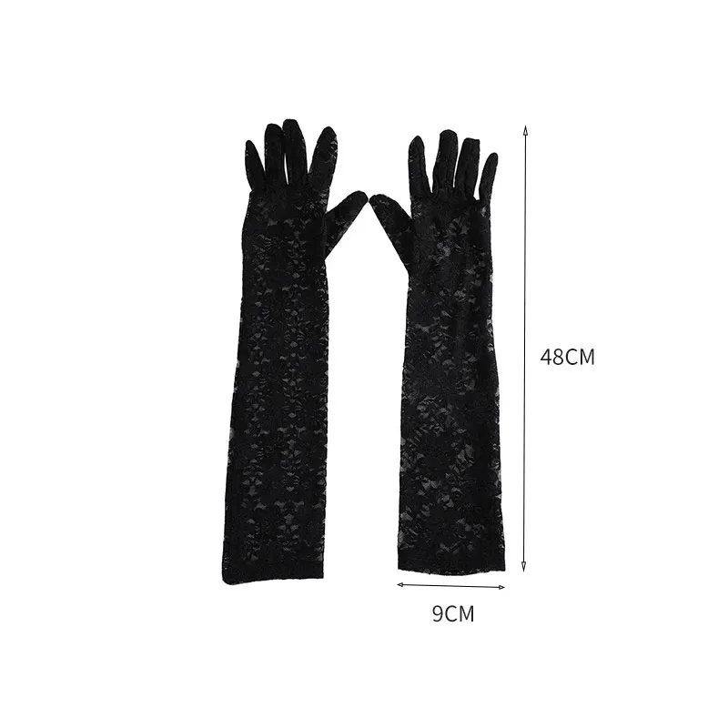 Summer Elegant Women Long Driving Gloves White Black sunscreen Gloves sexy Anti-UV Elasticity Lace Mesh Gloves Arm Warmer images - 6