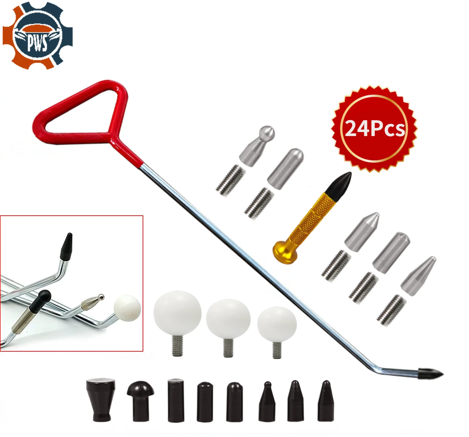 New Car Dent Repair Hooks Stainless Steel Push Rods, Auto Dent Removal Crowbar Kit For Cars Body dents and Hail Damage Removal