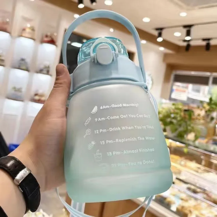 

1.3L Large Capacity Water Bottle Straw Cup Gradient Color Plastic Water Cups With Time Marker Outdoor Fitness Sports Bottle