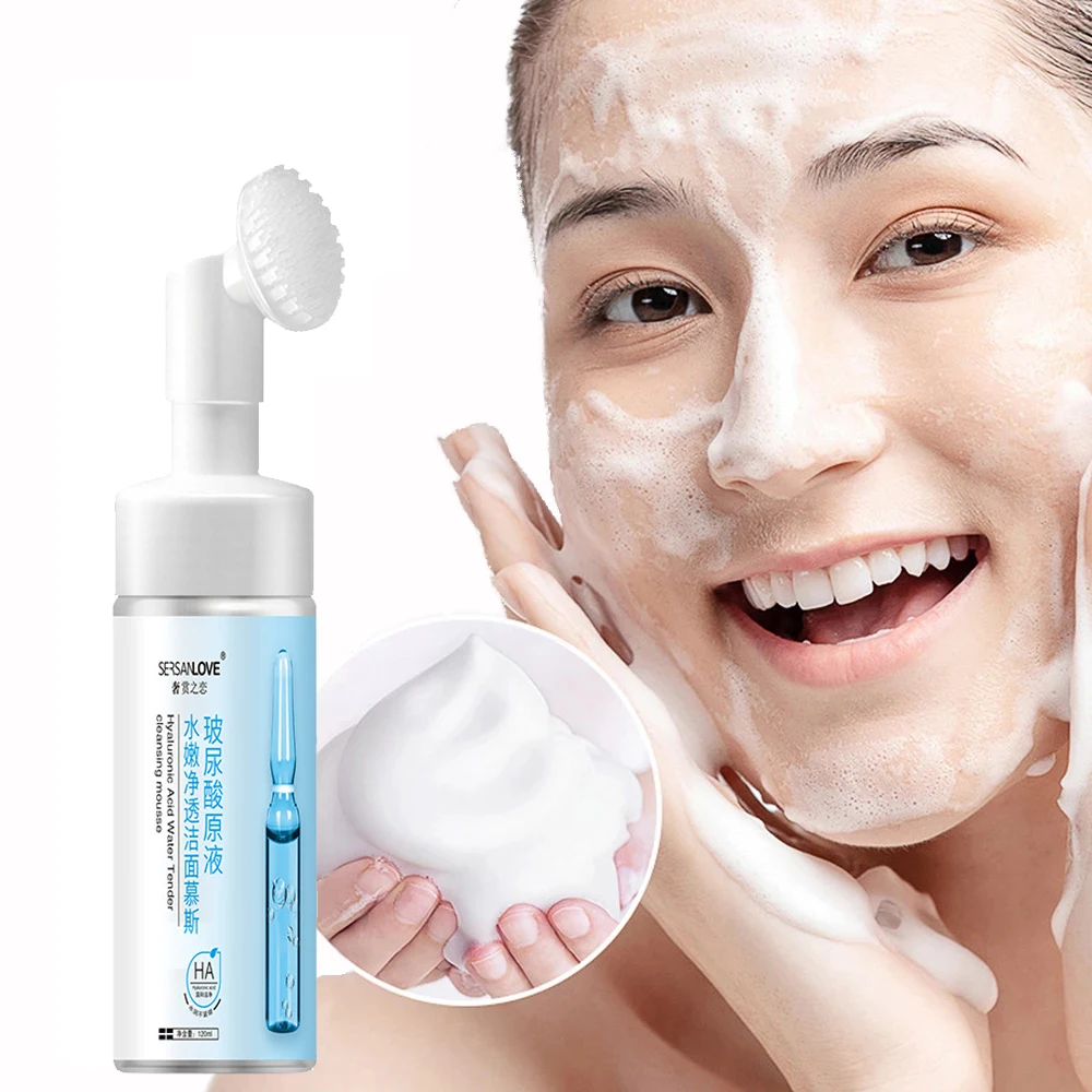 

Hyaluronic Acid Amino Acid Face Cleanser Mousse Reduce Blackheads Acne Oil Control Remover Shrink Pores Brighten Skin Care 150ML