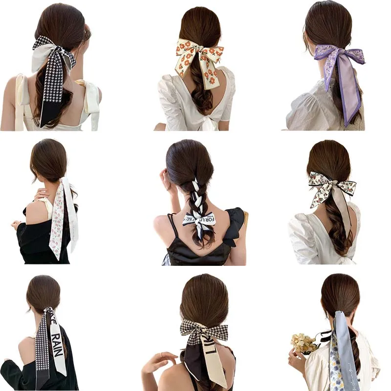 

2-6Pcs Fashion Hair Ribbon Tie Women Printed Scarf Hair Scrunchies Girls Headband Hair Bands Lady Headdress Hair Accessories
