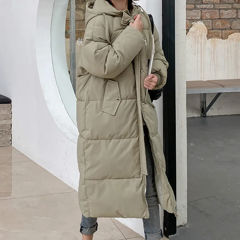 Women Winter Oversize Jacket Hooded Coat 2022 Ladies Casual Overcoat New Chic Zipper Warmth Parka Fashion Long Solid Streetwear