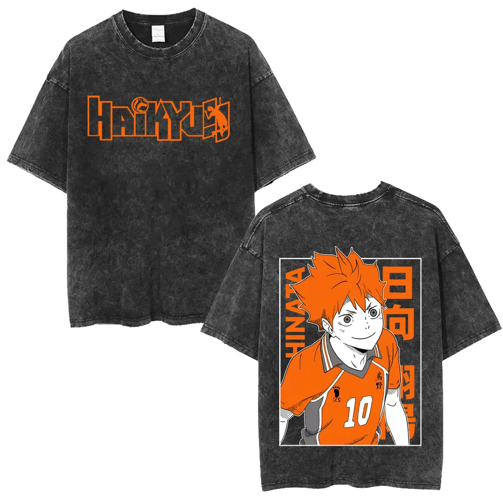 Фото Винтажная футболка унисекс с принтом аниме Haikyuu Yu Nishinoya Libero 4, ретро-манга, оверсайз, хлопковая футболка для мужчин и женщин №4