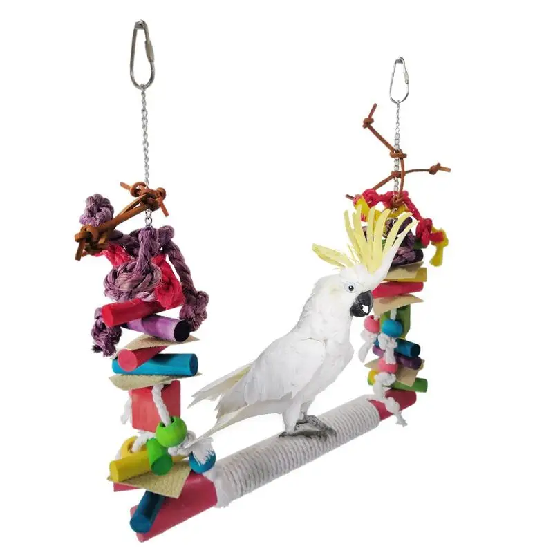 

Colorful Parrot Chew Toys Natural Wooden Hanging Chewing Roll Swings Cage Toy Pet Birds Climbing Game Supplies For Lovebirds