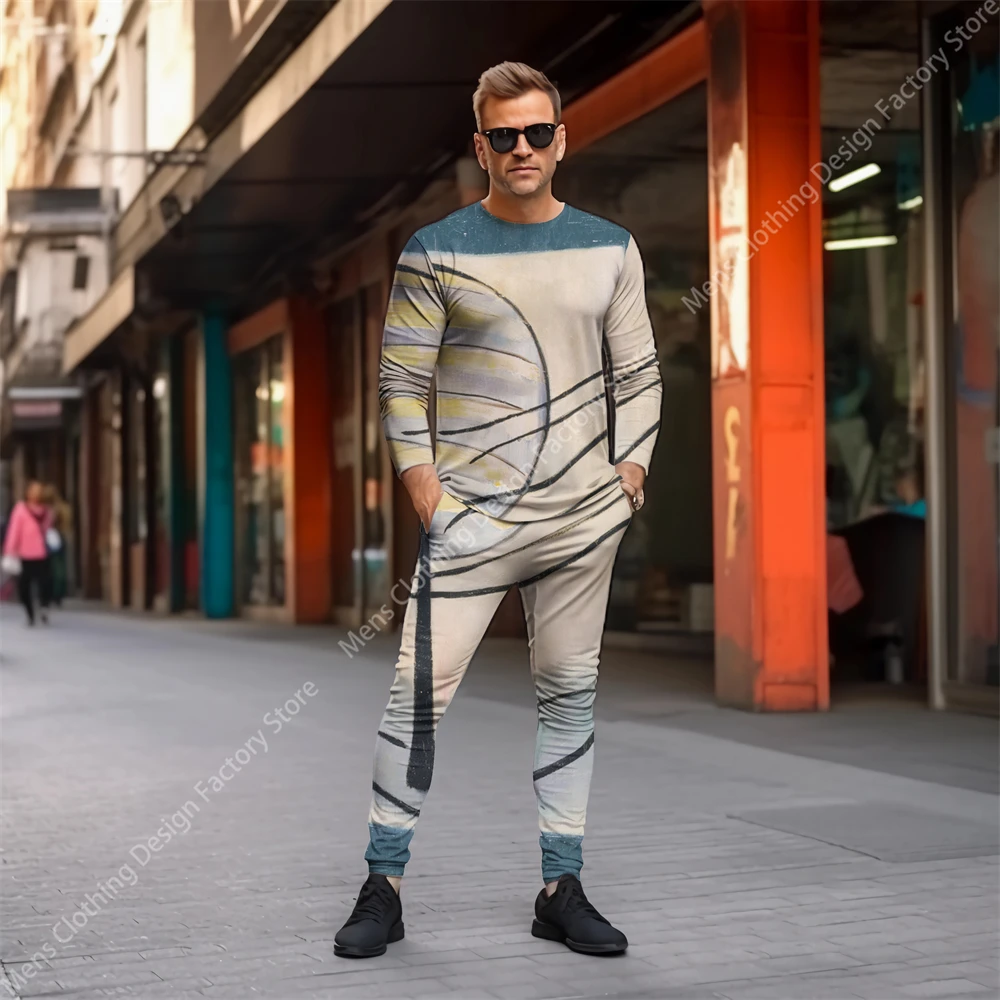 2023 Fashion Tracksuit Men Casual Long Sleeve T-shirt+Pants Men's Sweat-Shirt Set Clothes For Men 3D Print Sports Men's Clothing