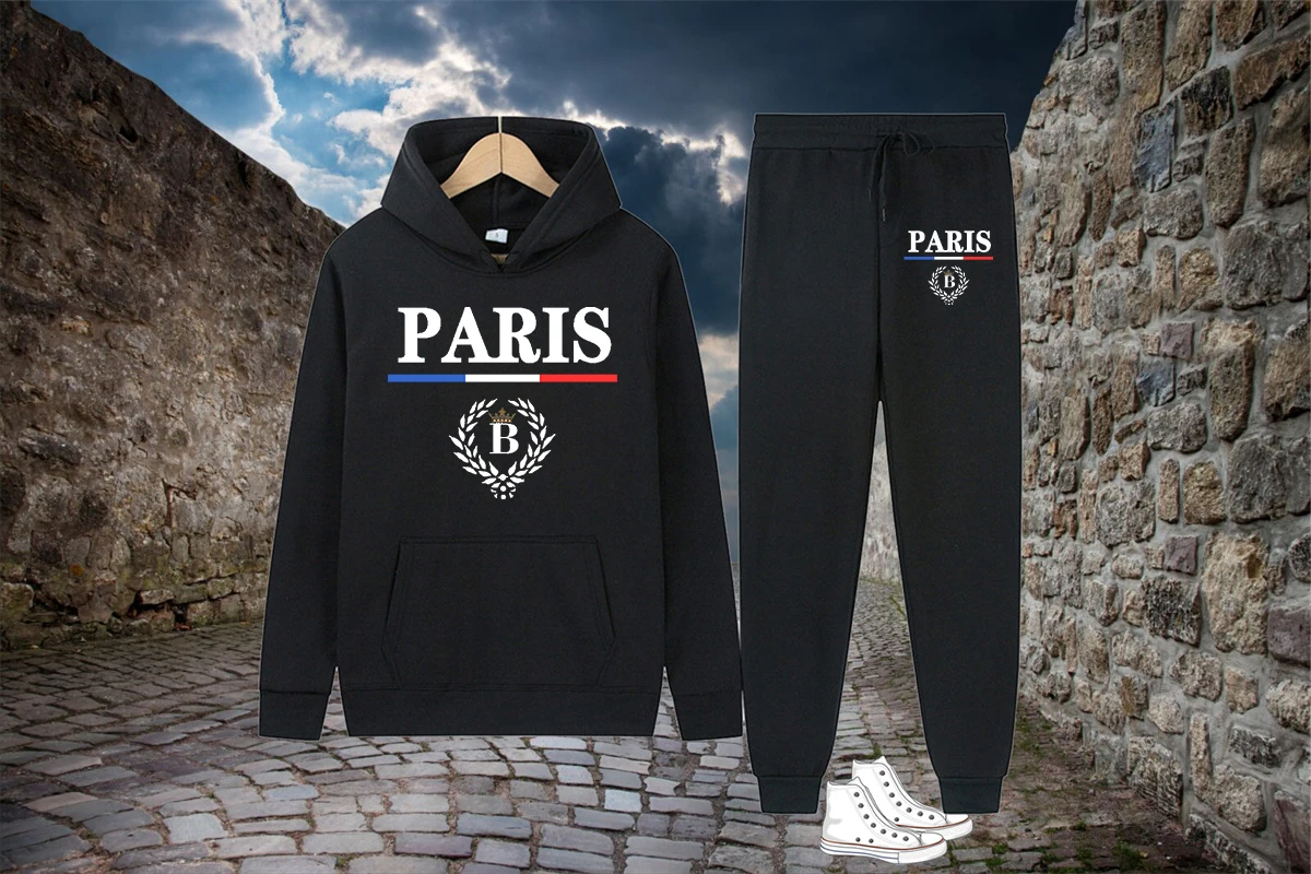 

"PARIS" Autumn/Winter Casual Sports Hot Selling Men's Activewear Hooded Sweatshirt and Jogging Pants High Quality Fitness Clothi
